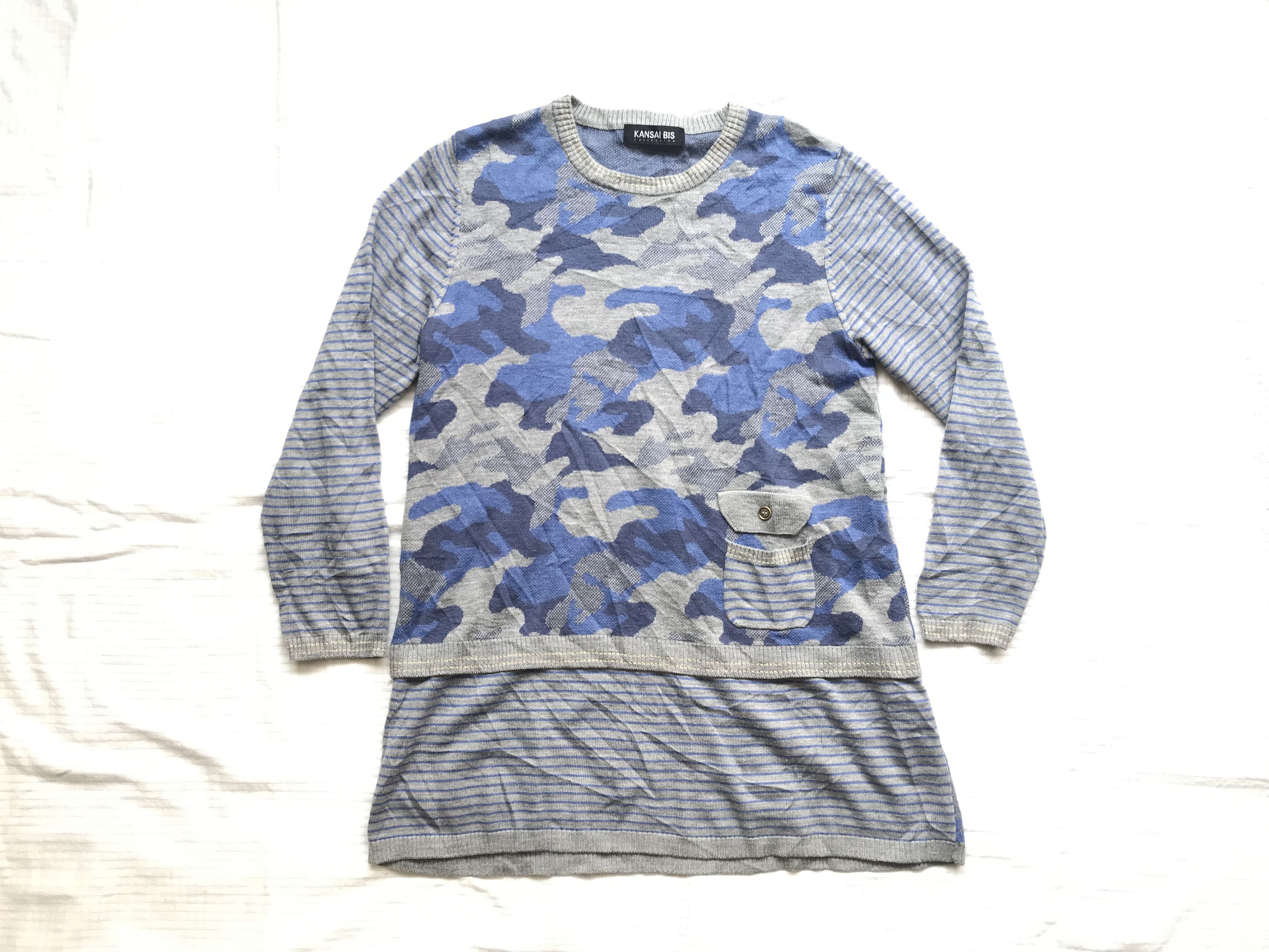 Kansai Yamamoto (J176) Kansai Bis Blue Gray Camouflage Sweater Blouse 11 Size S / US 4 / IT 40 - 1 Thumbnail