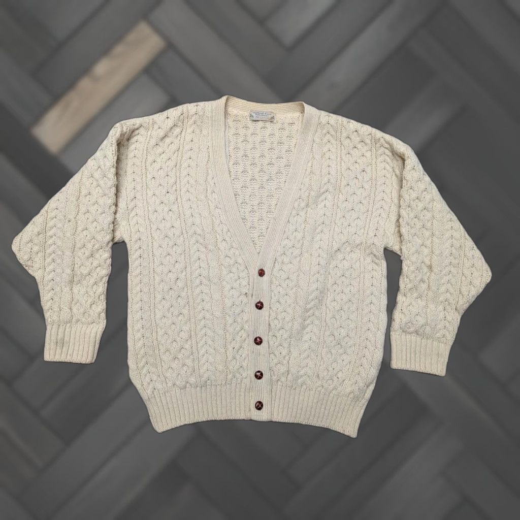 Vintage VINTAGE Highland Home ARAN cardigan sweater L chunky knit cream wool fisherman pattern Mens Size US L / EU 52-54 / 3 - 1 Thumbnail