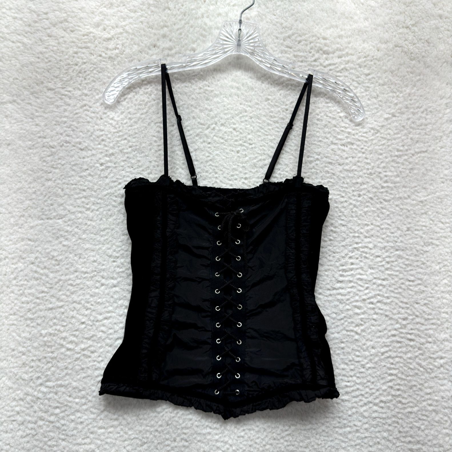 image of Y2K Vintage Italian Corset Cami Camisole S M Small Medium Black Lace-Up Coquette in White, Women's