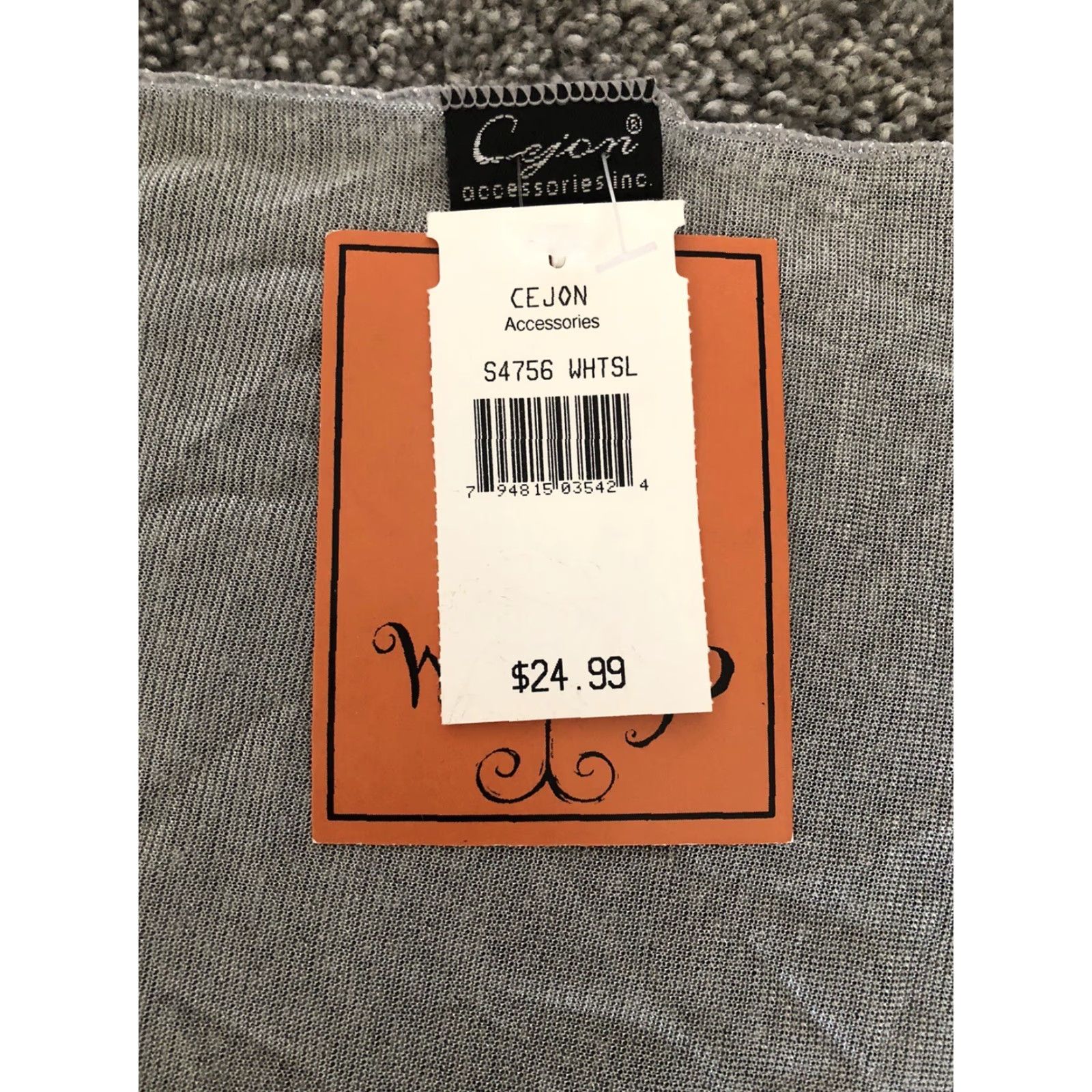 Vintage Cejon Scarf Women’s Silver Shimmer 100% Polyester NWT New Size ONE SIZE - 2 Thumbnail