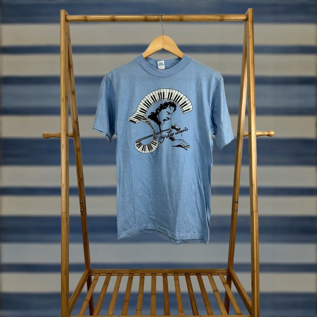 Lee VINTAGE Jerry Lee Lewis Pianist Piano Concert Tour T-Shirt Blue Size L Mens 80s Music Size US L / EU 52-54 / 3 - 1 Thumbnail