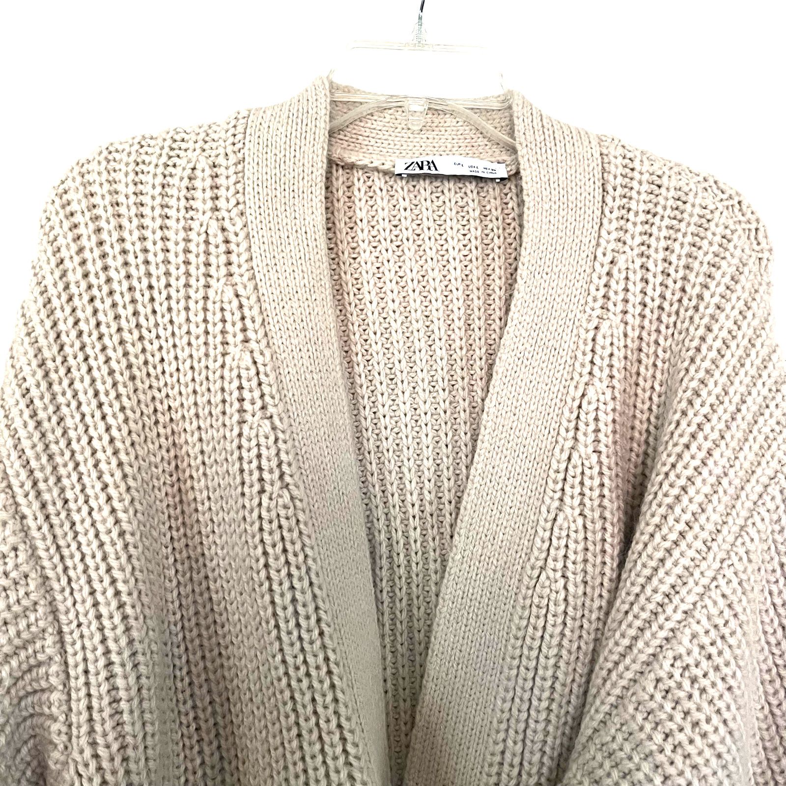Zara Zara Cream Beige Ribbed Knit Tie Waist Oversized Sweater Size L / US 10 / IT 46 - 5 Thumbnail