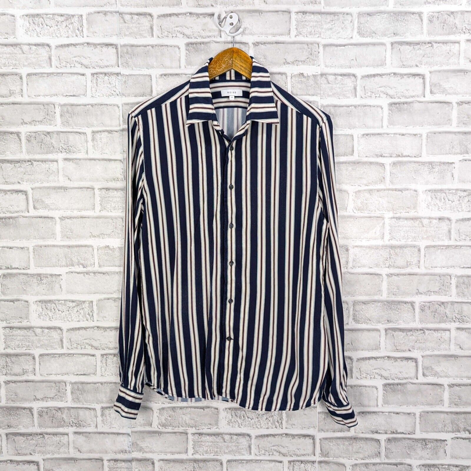 Reiss REISS Men's Button up Keanu Striped Shirt Blue Stripes Size US M / EU 48-50 / 2 - 1 Thumbnail