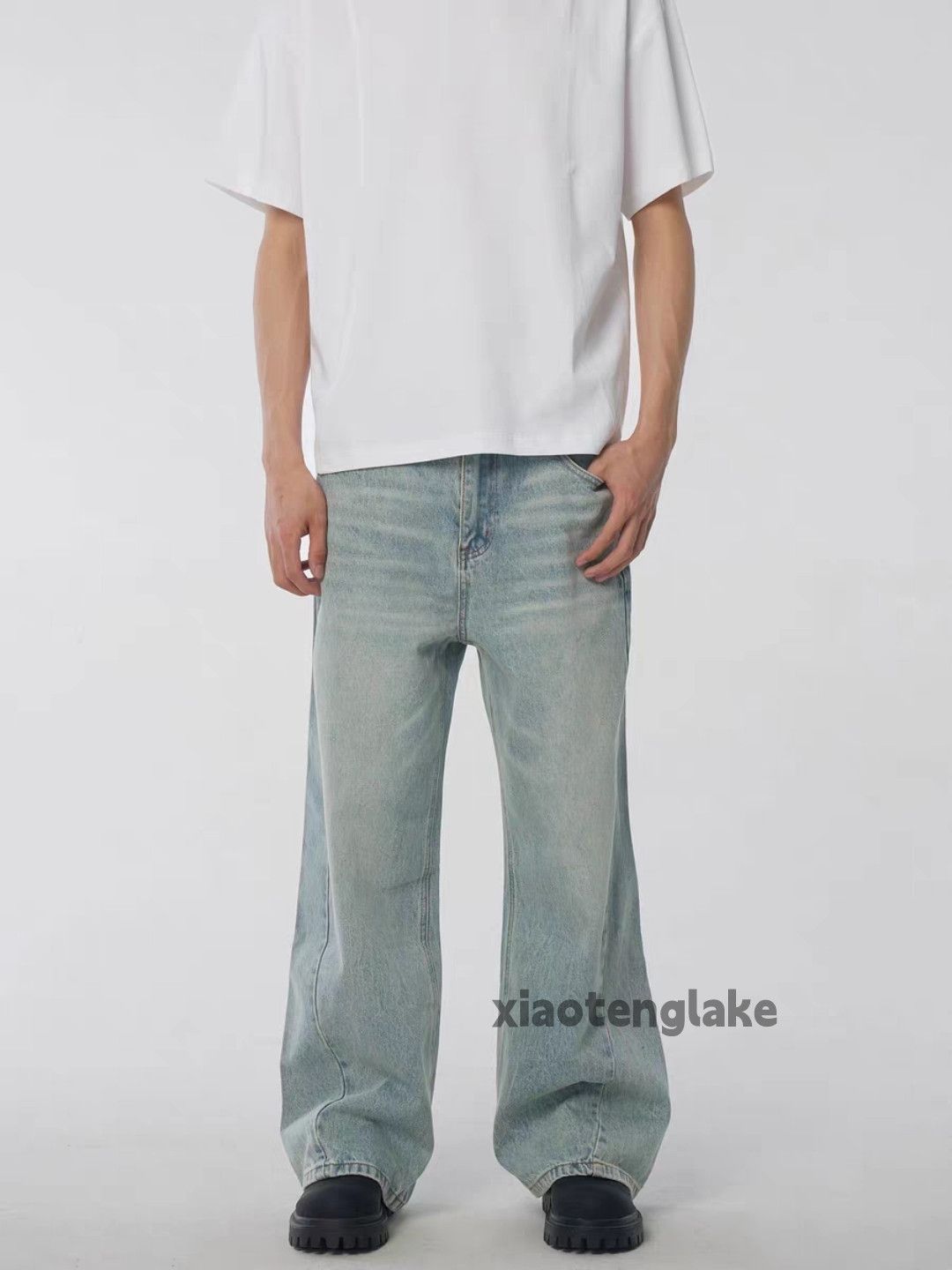 Jean × Vintage washed faded patchwork yuppie loose baggy jeans Size US 33 - 3 Thumbnail