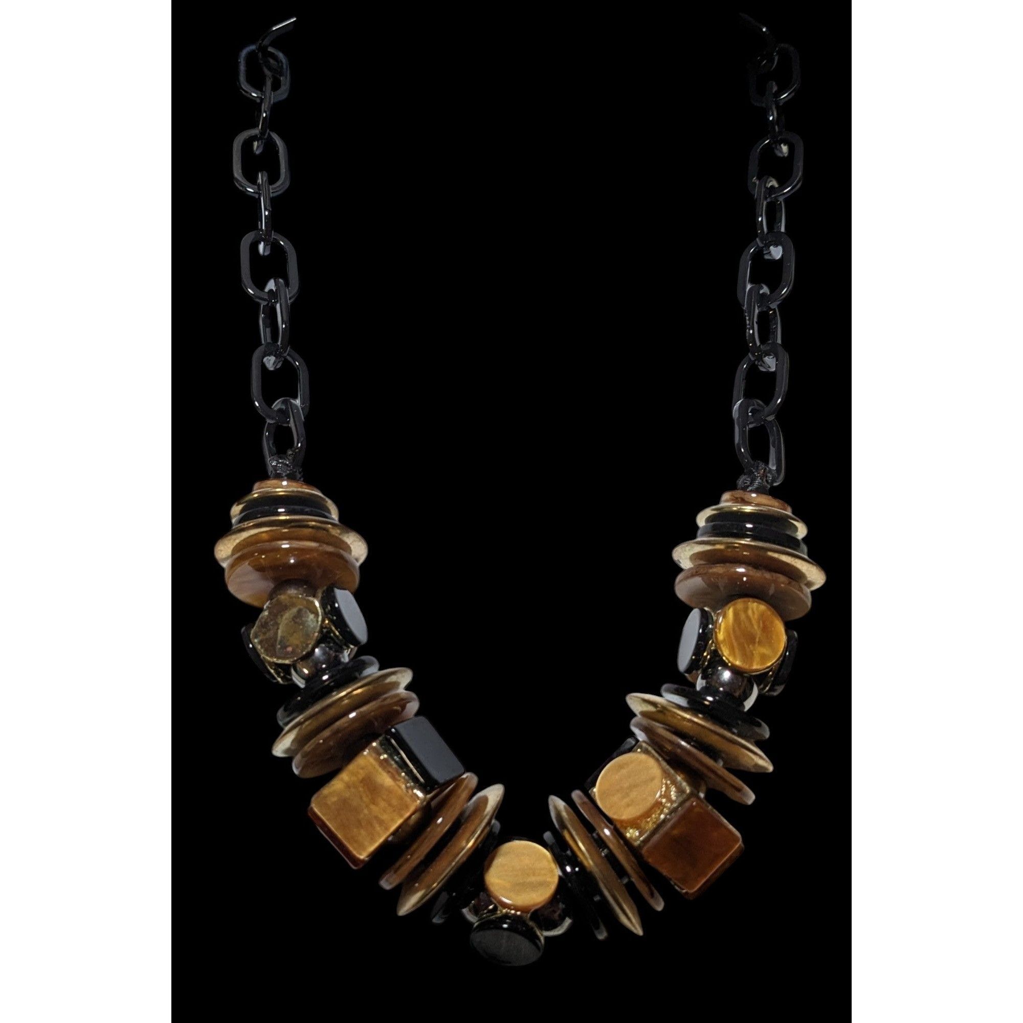 Other Chunky Glam Black And Gold Shell Disc Abstract Necklace Size ONE SIZE - 2 Thumbnail