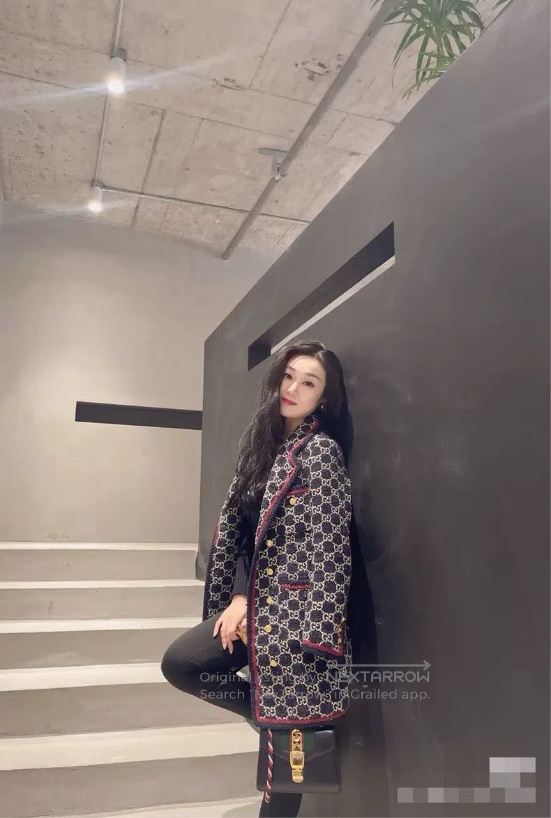 Gucci Gucci Blue and red full-print logo gold buckle coat Size XS / US 0-2 / IT 36-38 - 1 Thumbnail