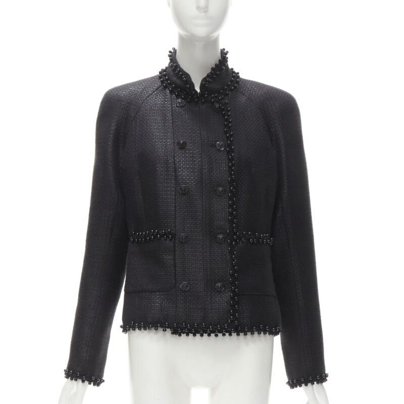 Chanel CHANEL lattice lacquered tweed bead embellished Lion CC button jacket FR42 L Size L / US 10 / IT 46 - 1 Thumbnail