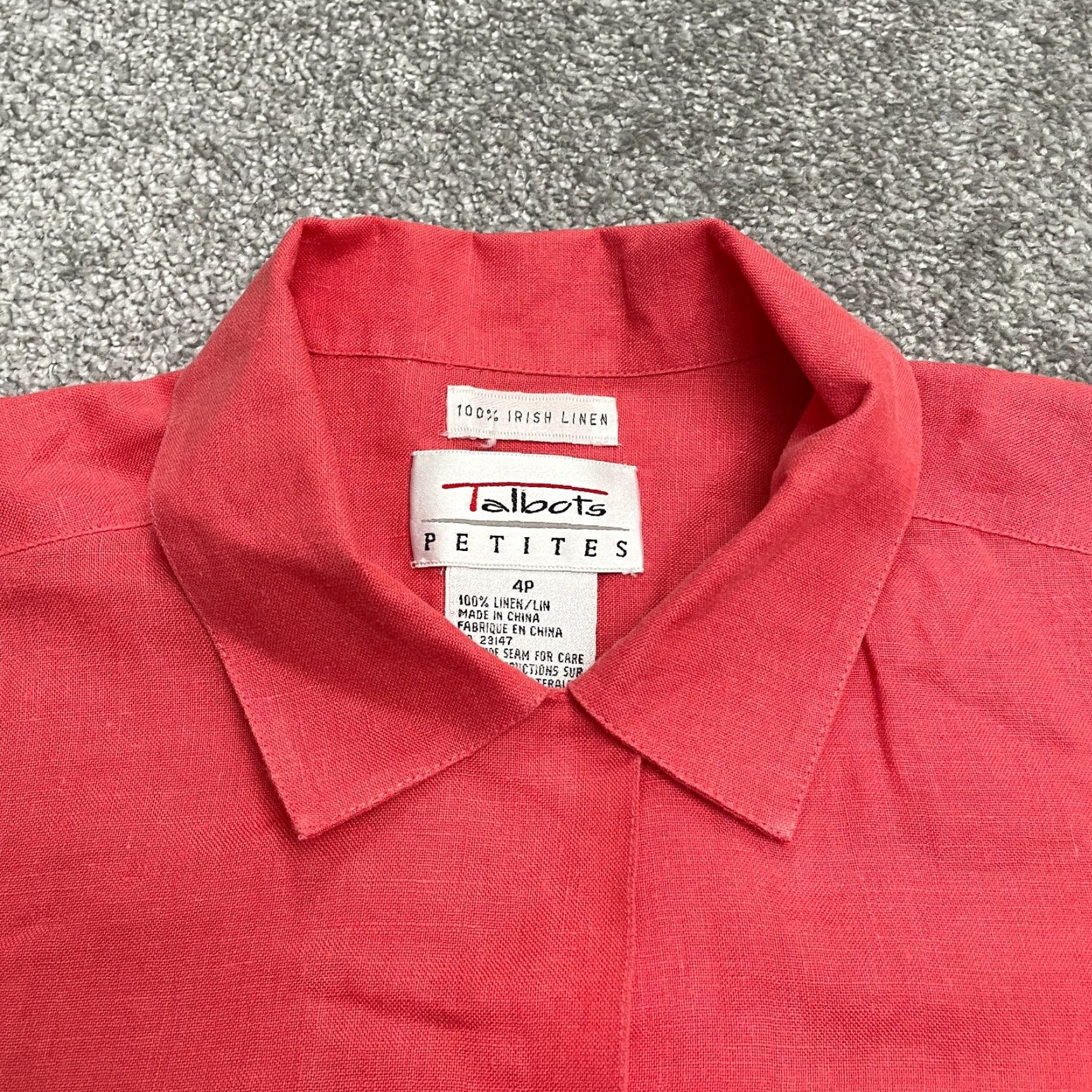 Talbots Talbots Shirt Womens 4P Petites Linen Button-Up Orange Short Sleeve Casual Classic 90s? Size S / US 4 / IT 40 - 3 Thumbnail