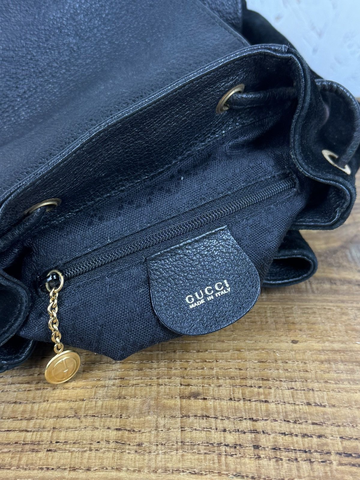 Gucci Vintage Gucci Suede Leather Bamboo Handle Backpack Bag Black Size ONE SIZE - 9 Thumbnail