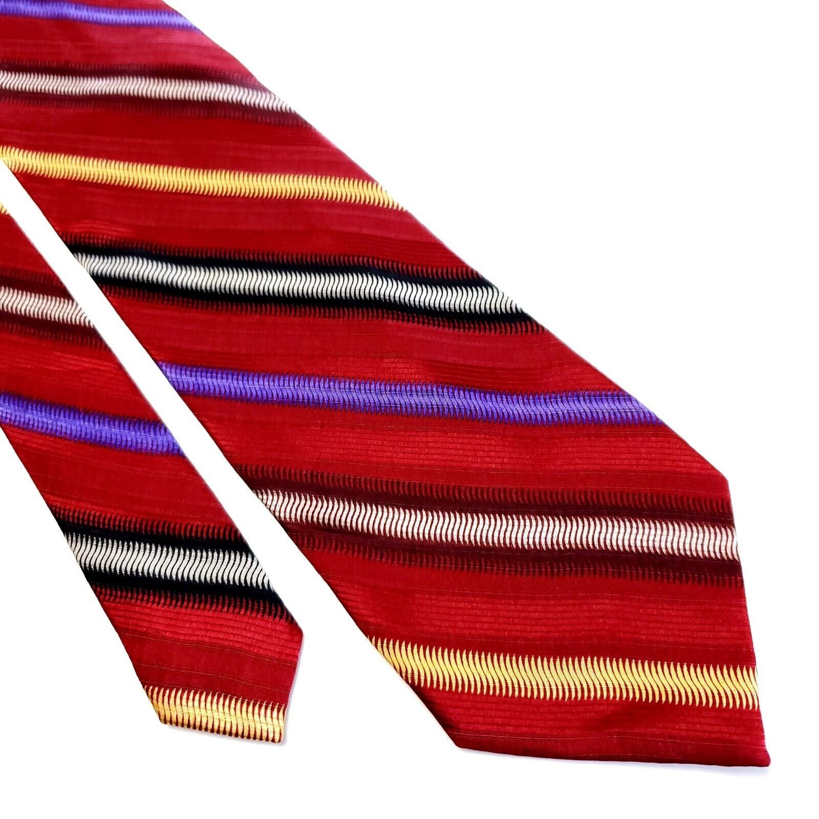 Designer Zanzara Red Multi-Colored Striped Woven Silk Tie Size ONE SIZE - 1 Thumbnail