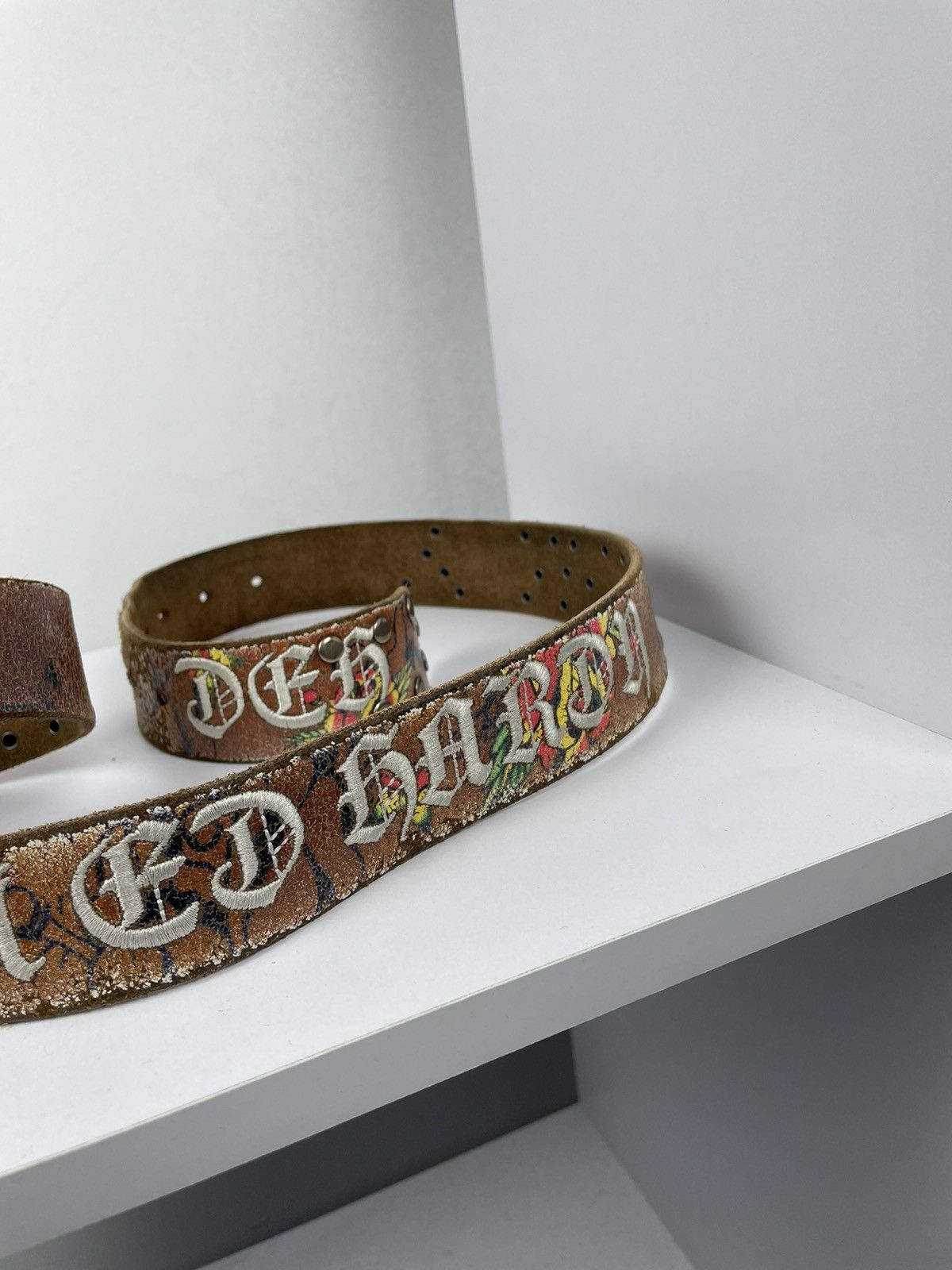 Ed Hardy Vintage Ed Hardy Graphic Printed Y2k Leather Skull Punk Belt Size 36 - 4 Thumbnail