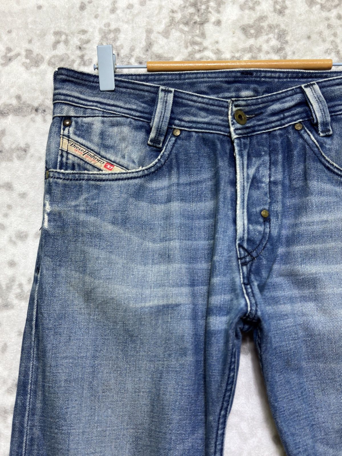 Diesel Diesel Slammer Blue Distressed Zipper Back Pocket Jeans Men Size US 31 - 4 Thumbnail