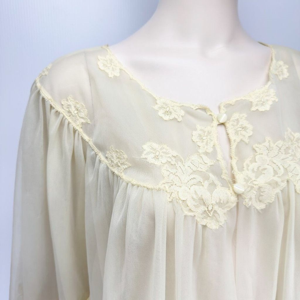 Other VTG 1960 KAYSER Layered Sheer Butter Yellow Lace Nightgown M Size ONE SIZE - 3 Thumbnail
