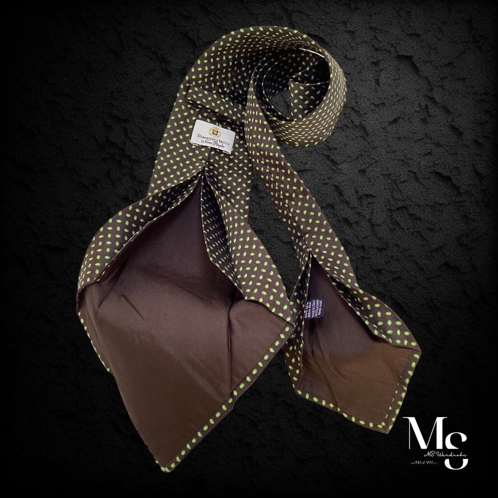 Domenico Vacca DOMENICO VACCA Nove Pieghe XL Green Brown Geometric Silk Tie Size ONE SIZE - 4 Thumbnail
