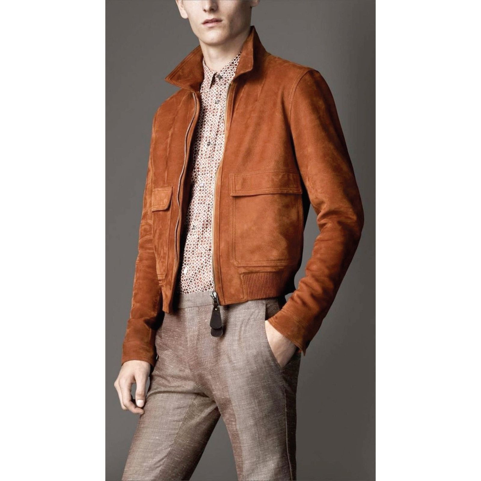 Burberry Chest Size 38 Brick Solid Zip Up Nubuck Leather Jacket Size US M / EU 48-50 / 2 - 2 Thumbnail