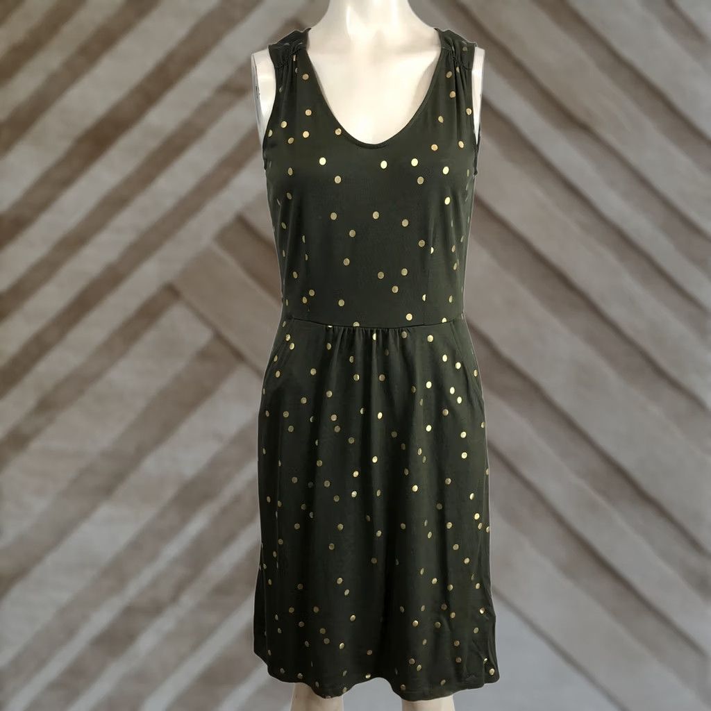 Boden Boden Polka Dot V Neck Sleeveless Dress Size 4 Gold Green Size S / US 4 / IT 40 - 1 Thumbnail