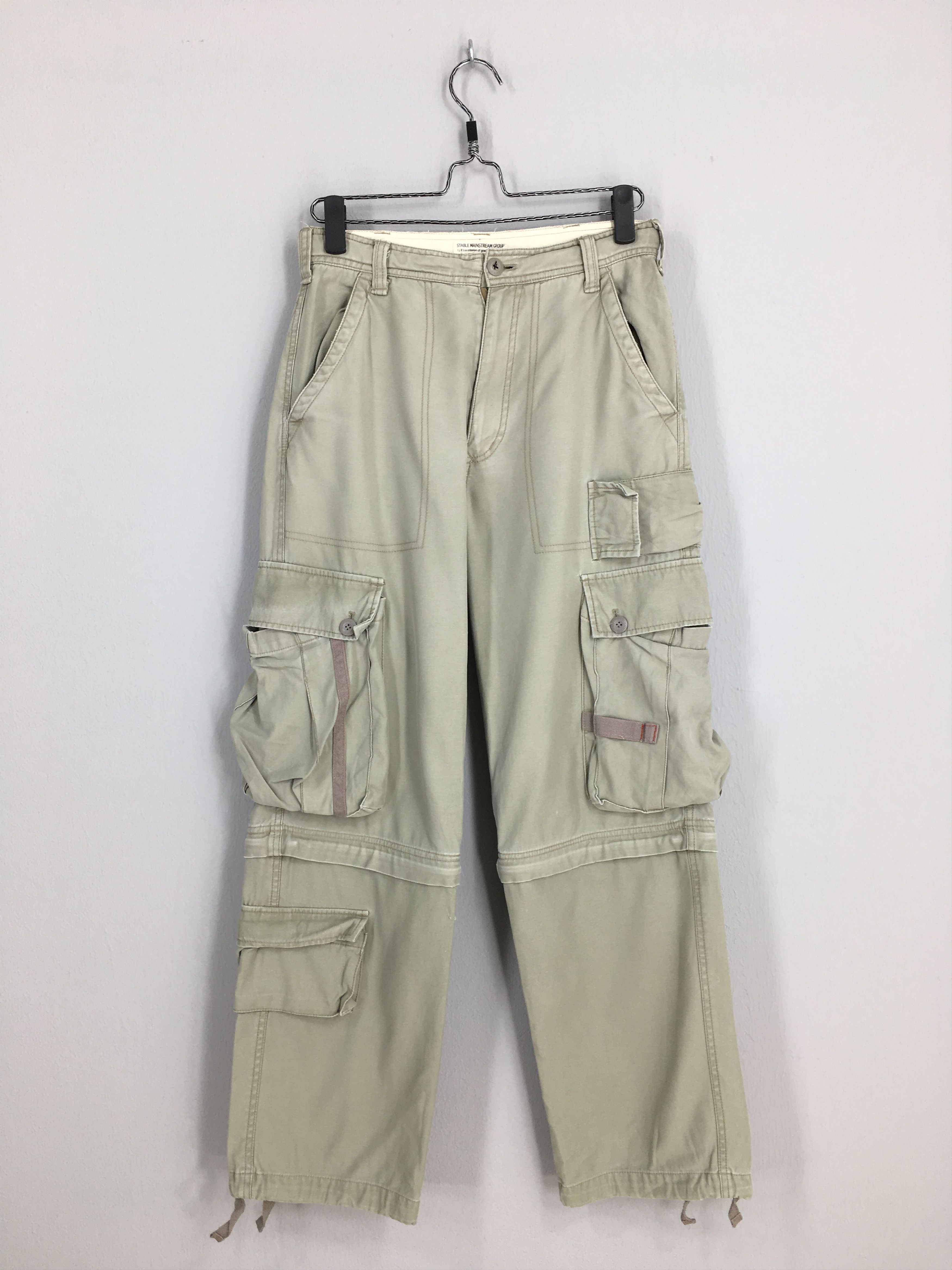 image of Chevre Cargo Pants Military Style Drawstring Hem Size 30 in Grey, Men's
