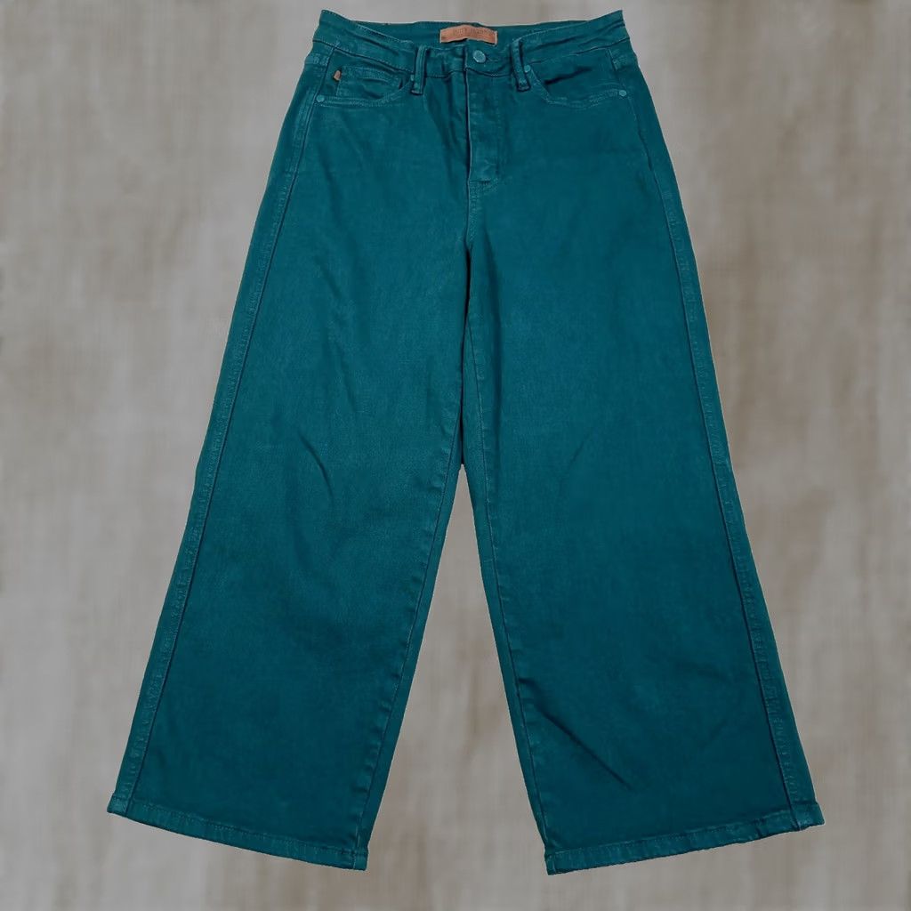 Vintage Judy Blue Jeans Women 28 Green Wide-Leg Denim 5-Pocket High Rise Stretch Comfortable Modern Classic Shoes Size 28" / US 6 / IT 42 - 1 Thumbnail