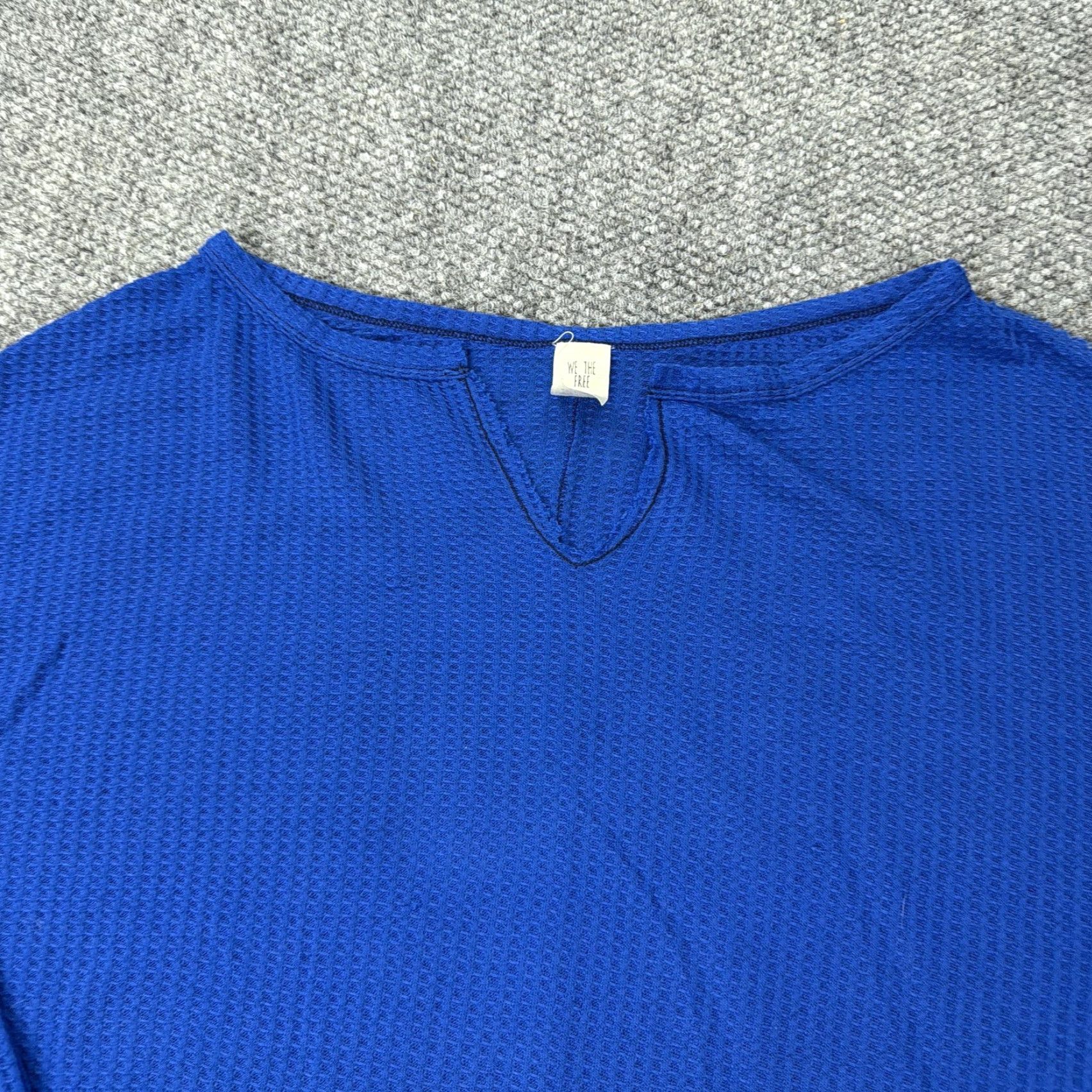 Vintage We The Free Sweater Womens Medium Blue Waffle Knit Thermal Bell Sleeve Cropped Size M / US 6-8 / IT 42-44 - 2 Thumbnail