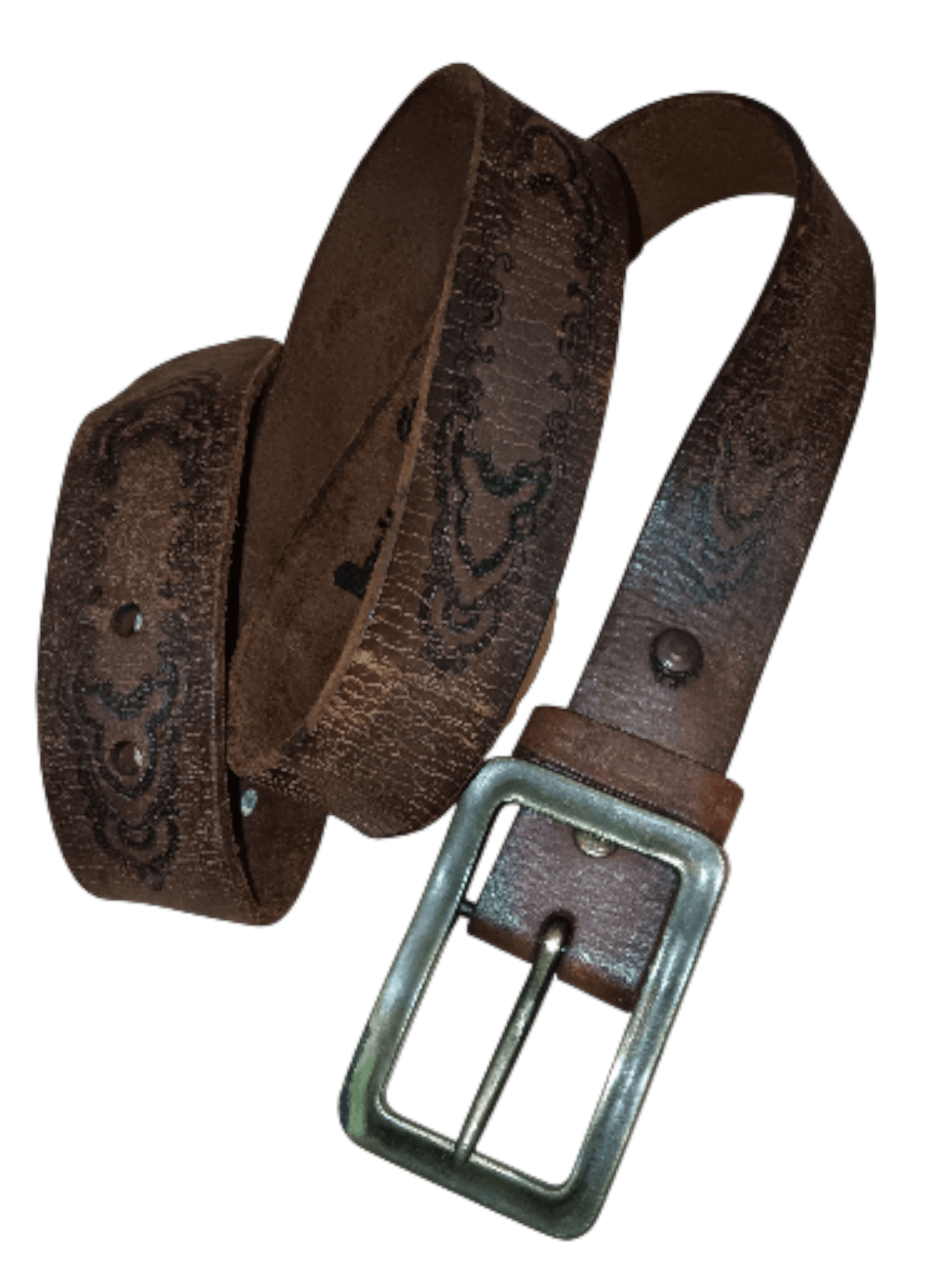 Japanese Brand LEATHER ISLAND DESIGN BY BILL LAVIN WESTERNER ENGRAVED BELT Size 32 - 1 Thumbnail