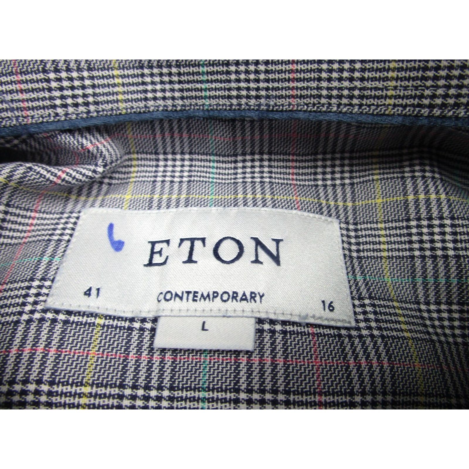 Eton VINTAGE Eton Shirt Mens Large Multi Plaid Dress Shirt 100% Cotton Long Sleeve Blue Mens L 16 Neck - 1970s? Size 42R - 5 Thumbnail