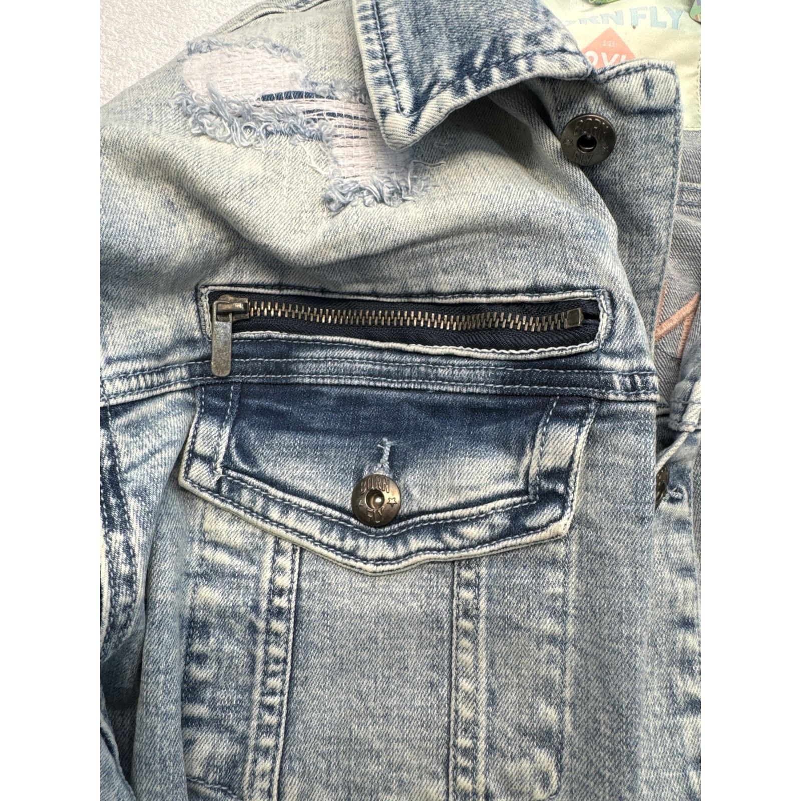Born Fly Born Fly Lt Denim Jacket Distressed Embroidered men sz 2XL Size US XXL / EU 58 / 5 - 6 Thumbnail