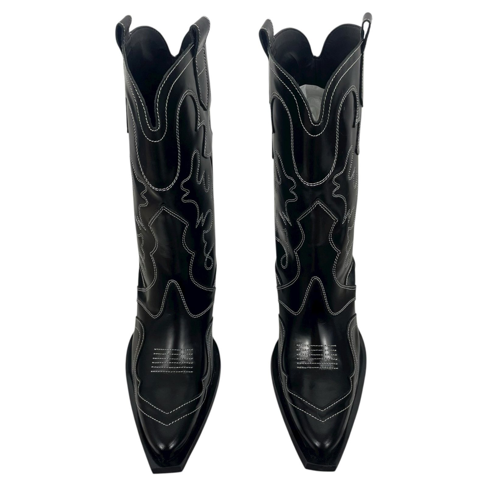 Mango Mango Leather Cowboy Ankle Boots Embroidery Black 39/ 8.5 Size US 8.5 / IT 38.5 - 6 Thumbnail