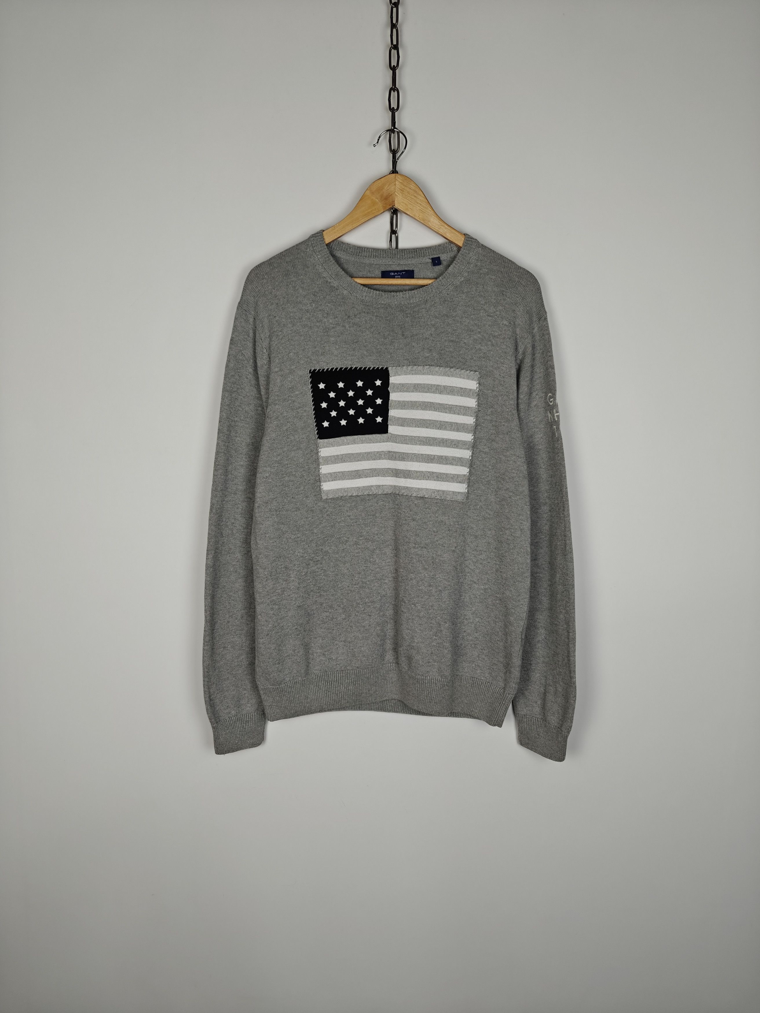 Gant Gant Knit Sweater Crewneck Cener USA Flag Logo Gray size L Size US L / EU 52-54 / 3 - 1 Thumbnail