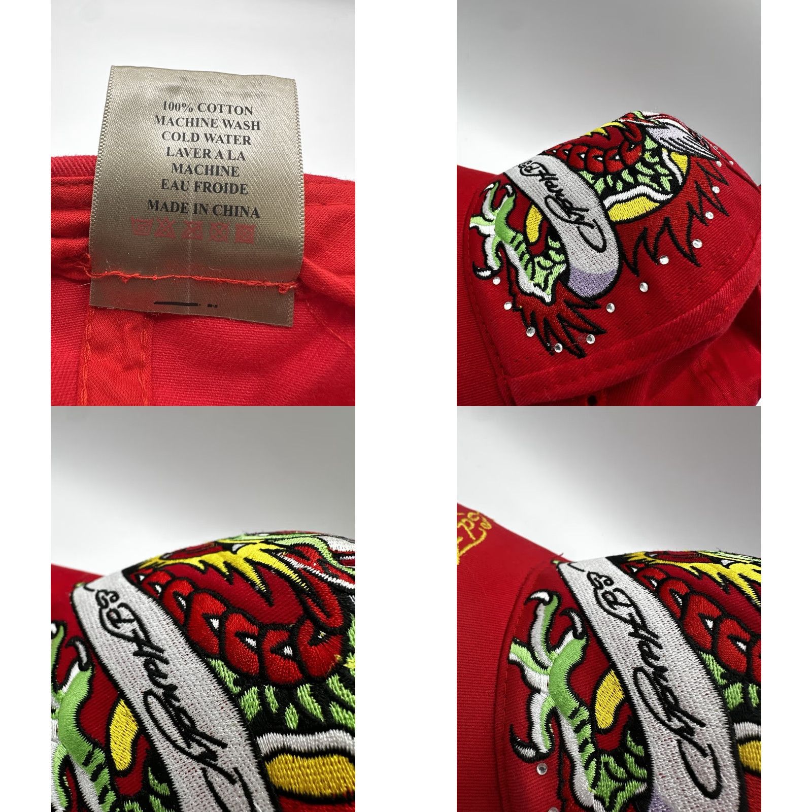 Ed Hardy Ed Hardy Red Embroidered Dragon Ball Cap Hat Strapback Unisex Adults One Size Red Cotton Size ONE SIZE - 9 Thumbnail