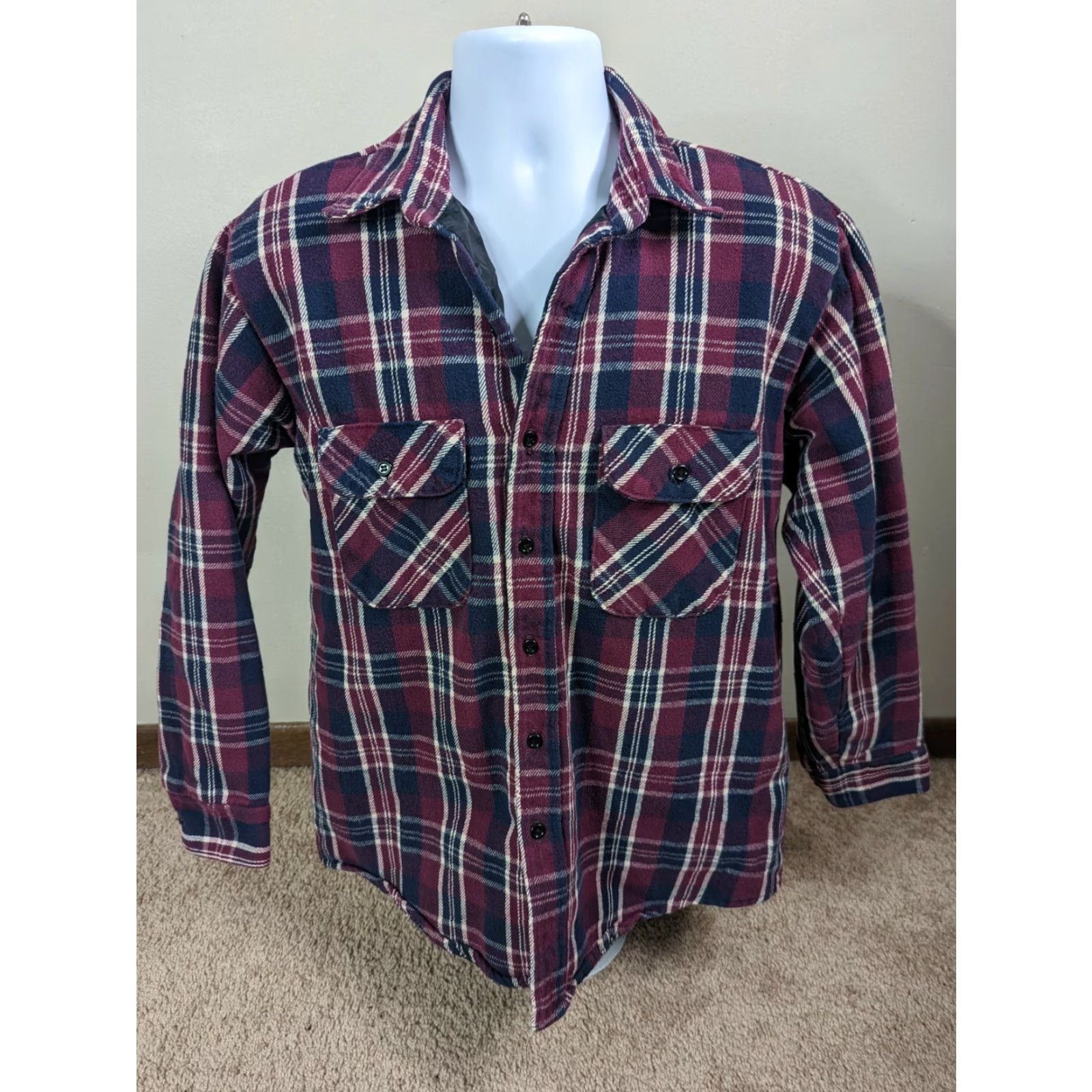 Vintage VINTAGE WORK N' SPORT MENS QUILTED MAROON FLANNEL SHIRT JACKET SIZE Large USA Size US L / EU 52-54 / 3 - 2 Thumbnail