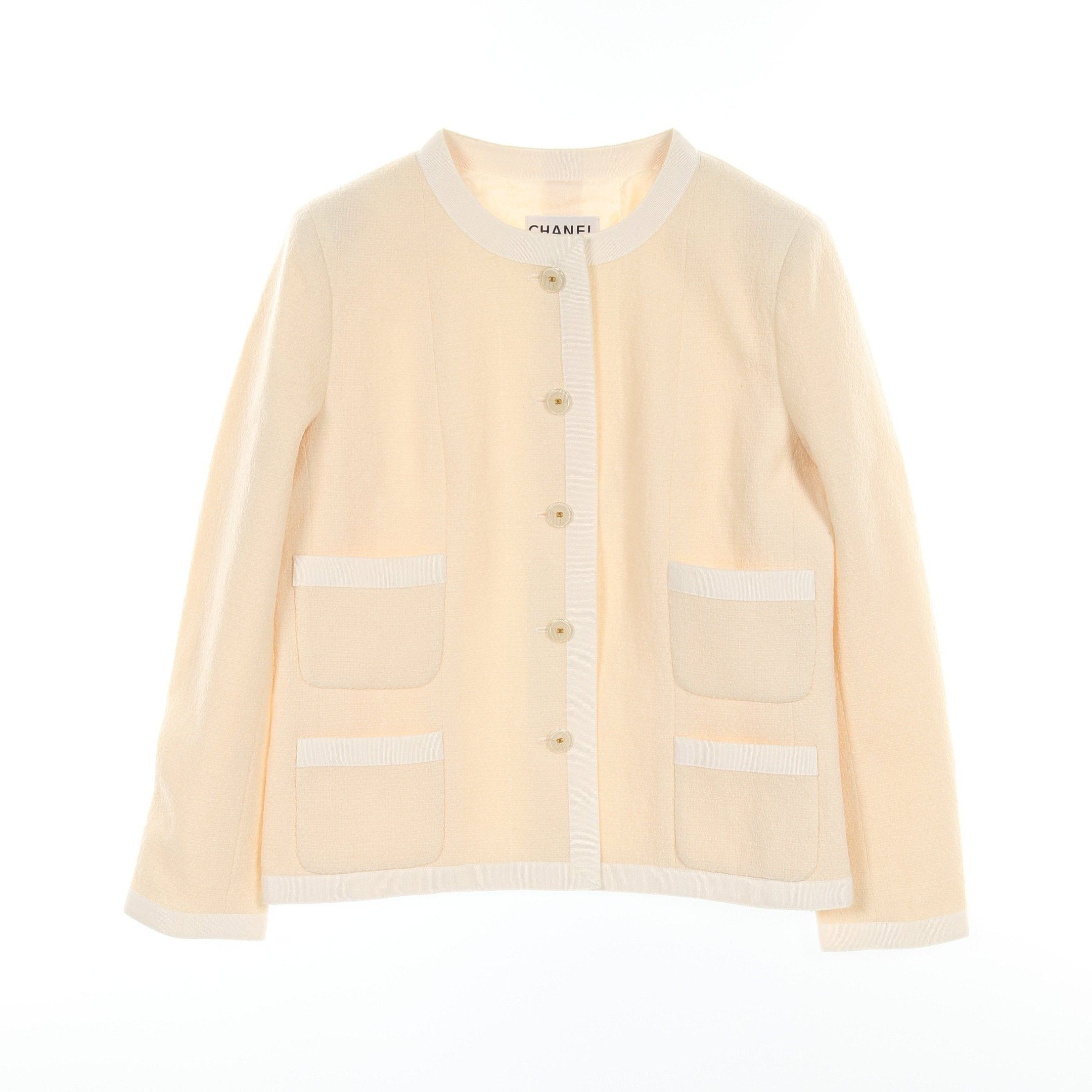 Chanel Chanel Cocomark Button No-Collar Jacket Nylon Wool Ivory Size ONE SIZE - 1 Thumbnail