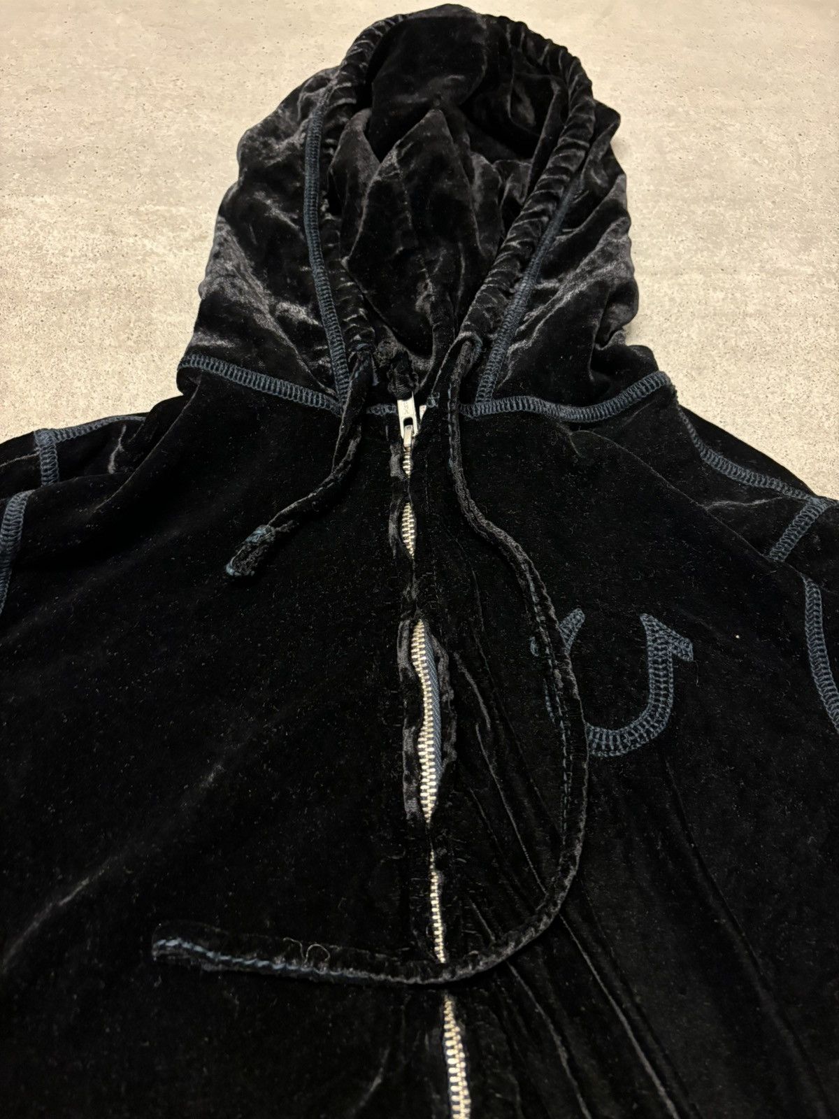 Image of Vintage Velvet True Religion Hoodie Ice Spice in Black, Women's (Size XS)