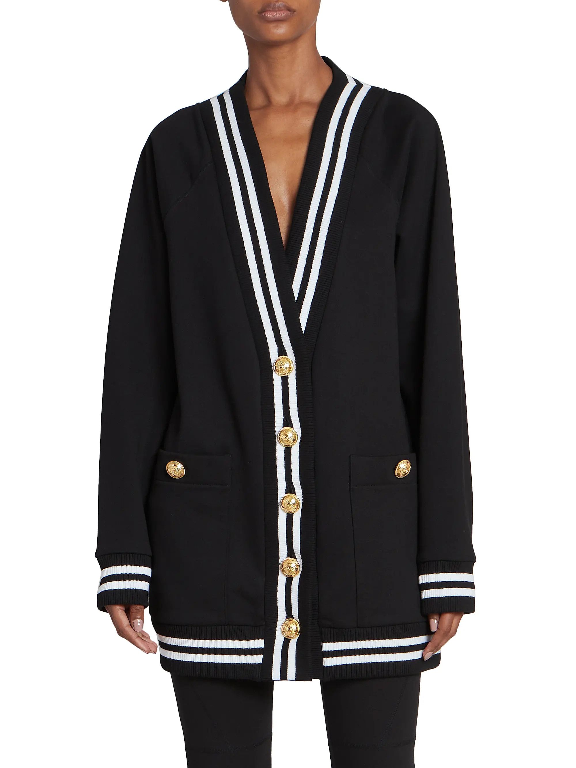 Balmain o1s1wg110825 Signature Jersey Cotton Cardigan in Black Size M / US 6-8 / IT 42-44 - 2 Thumbnail
