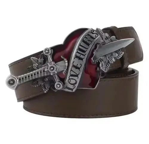 Other Gray Color Buckle Brown Belt Love Hunter Belt Size ONE SIZE - 1 Thumbnail