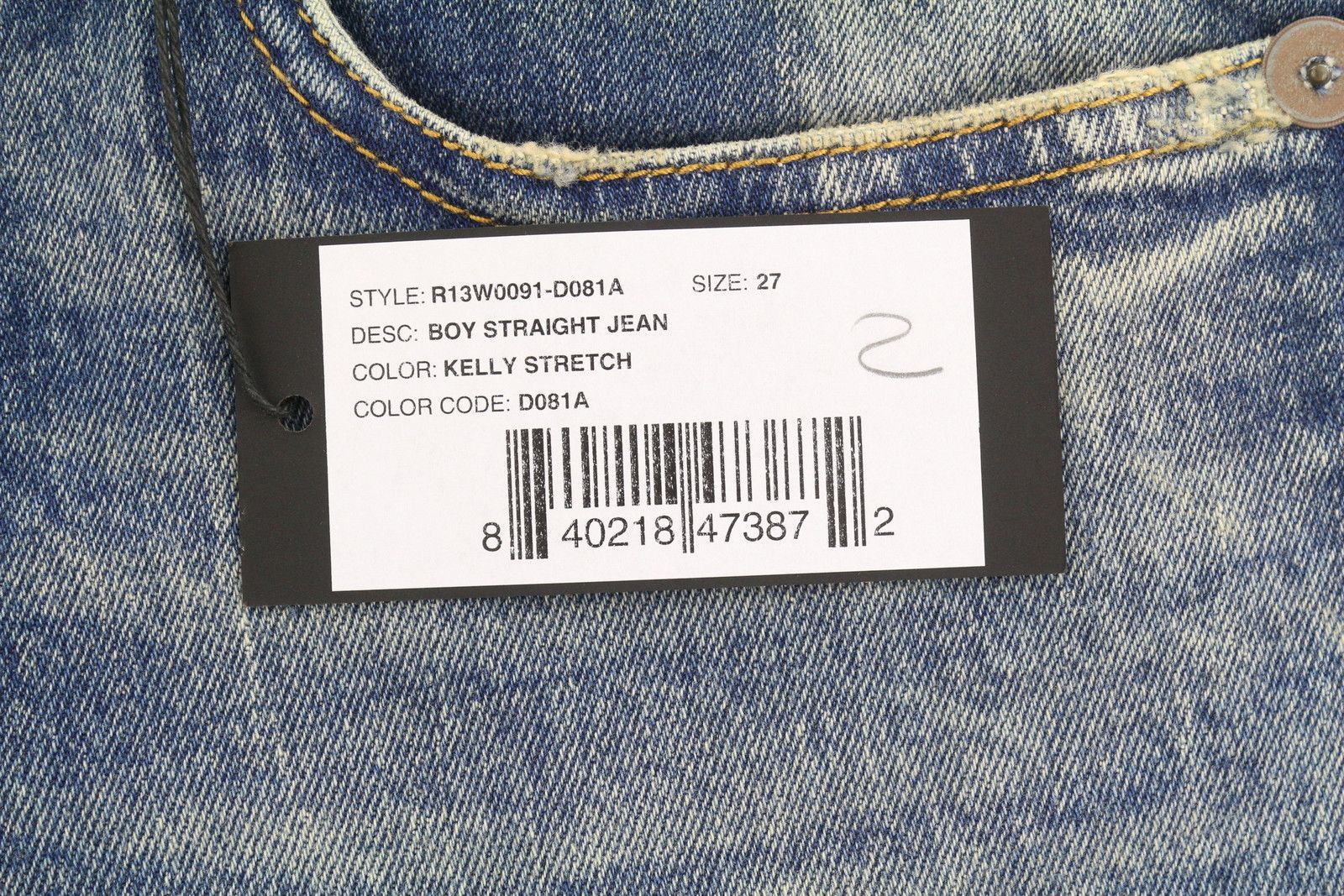 R13 BOY STRAIGHT 27 Kelly Stretch Blue Denim 87186 Size 27" / US 4 / IT 40 - 7 Thumbnail