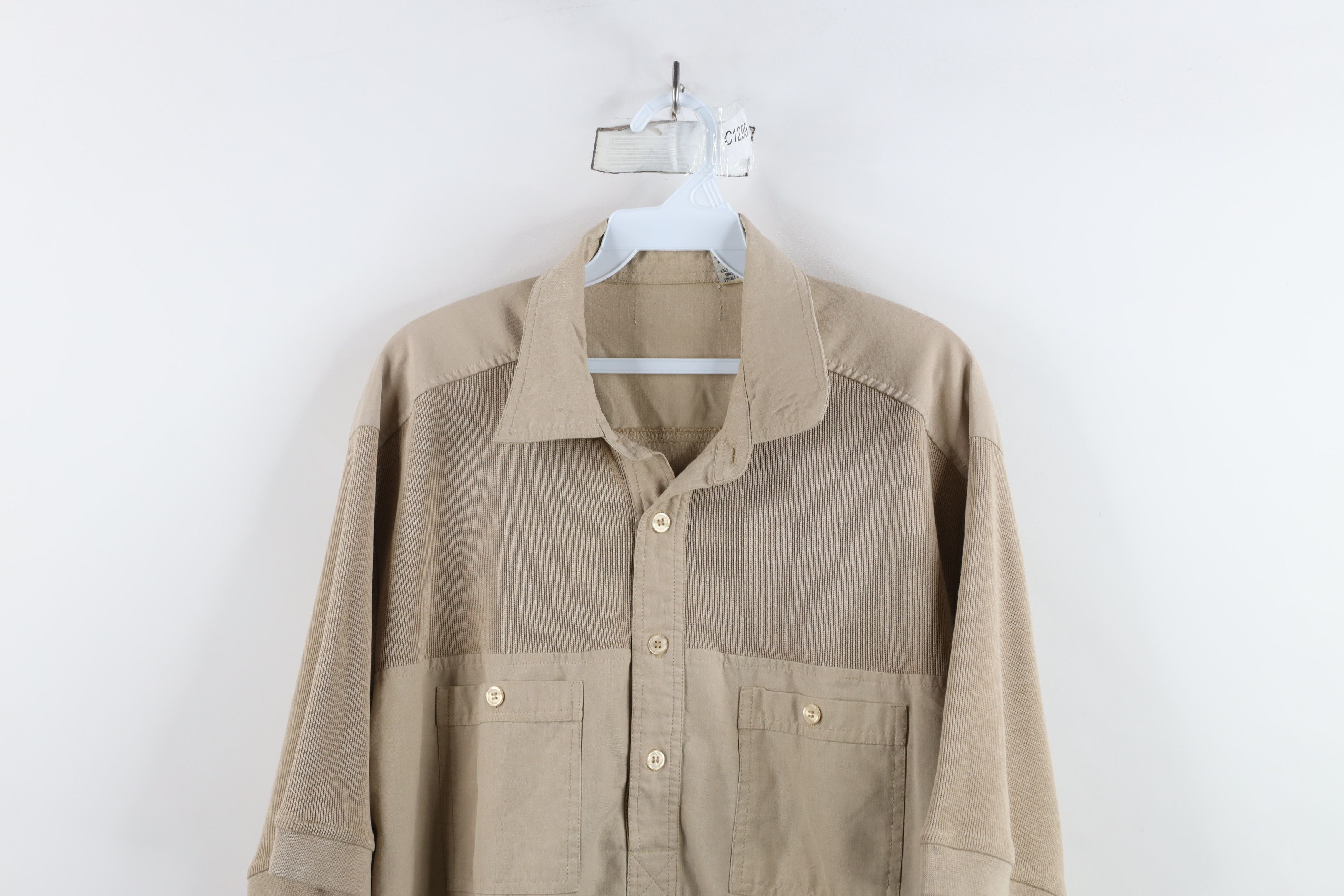 Vintage Vintage 90s Streetwear Ribbed Knit Pullover Polo Shirt Beige Size US L / EU 52-54 / 3 - 2 Thumbnail