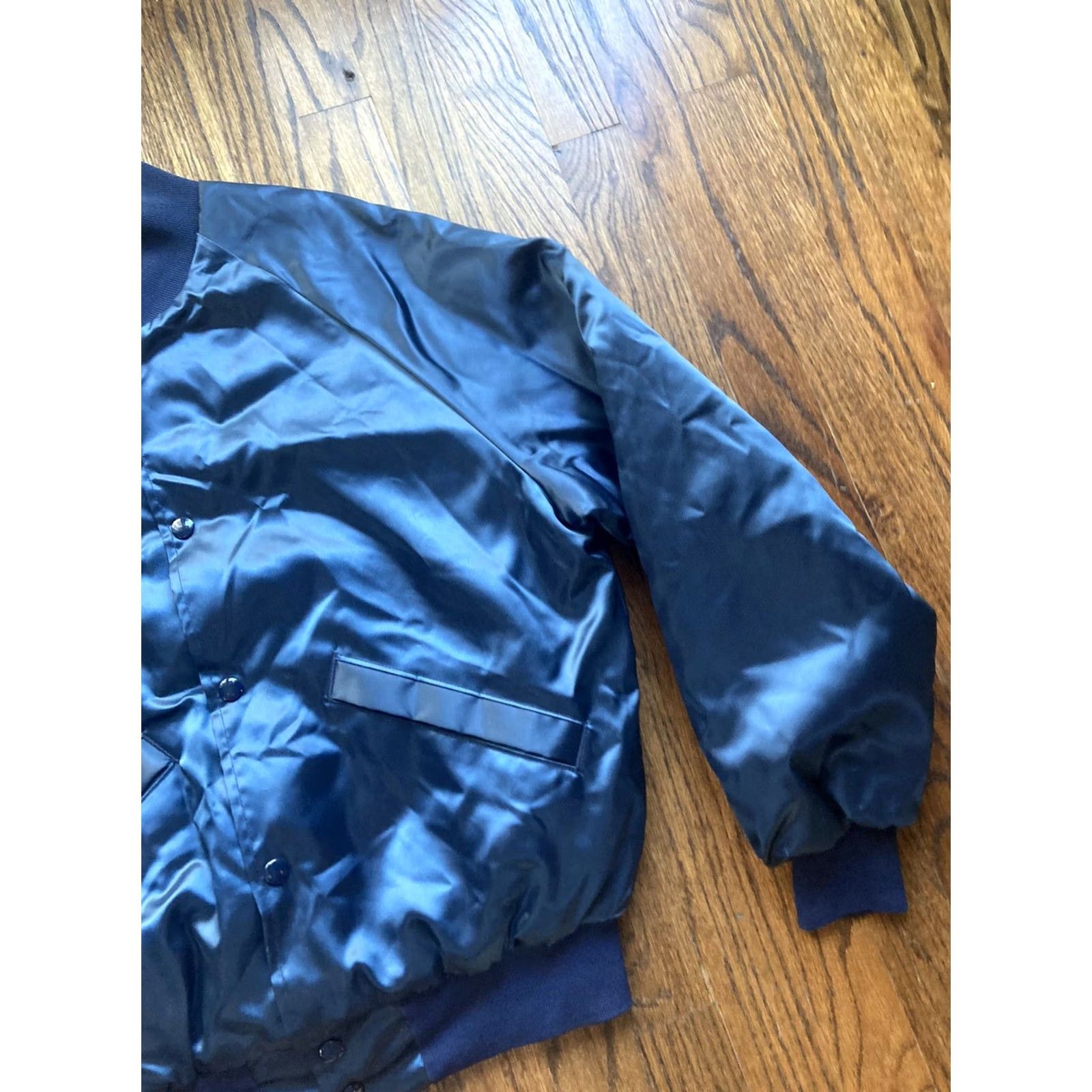 Vintage VINTAGE King Louie Jacket 80s Bomber Jacket Blue Satin Nylon Polyester Mens S Small Blue 80s Theme Biker Royalty Size US S / EU 44-46 / 1 - 4 Thumbnail