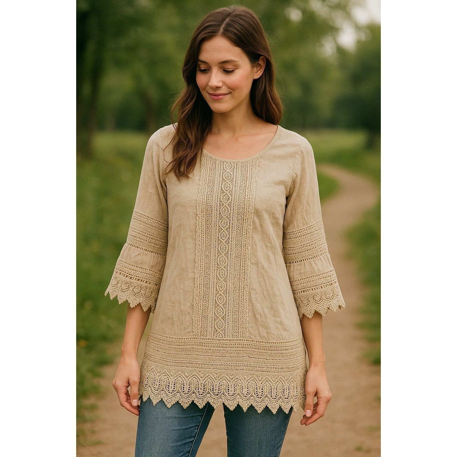 Johnny Was Boho Chic Crochet Lace Tunic Dress Johnny Was Gray XS Size XS / US 0-2 / IT 36-38 - 1 Thumbnail
