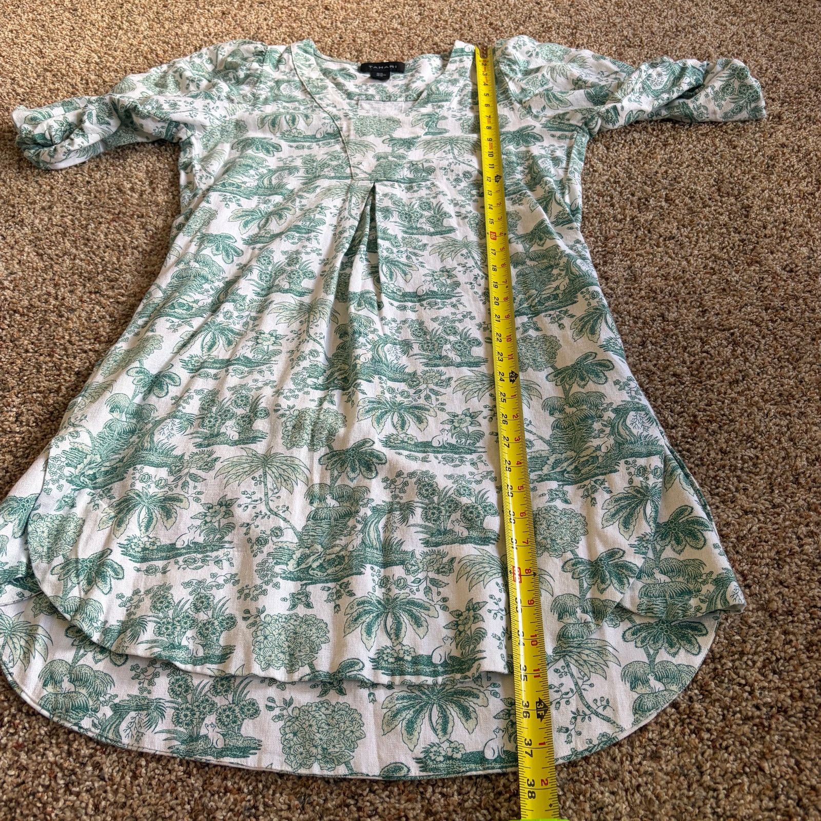 Elie Tahari Tahari Dress Women XS Linen Blend Green Tropical Toile Loose Size XS / US 0-2 / IT 36-38 - 8 Thumbnail