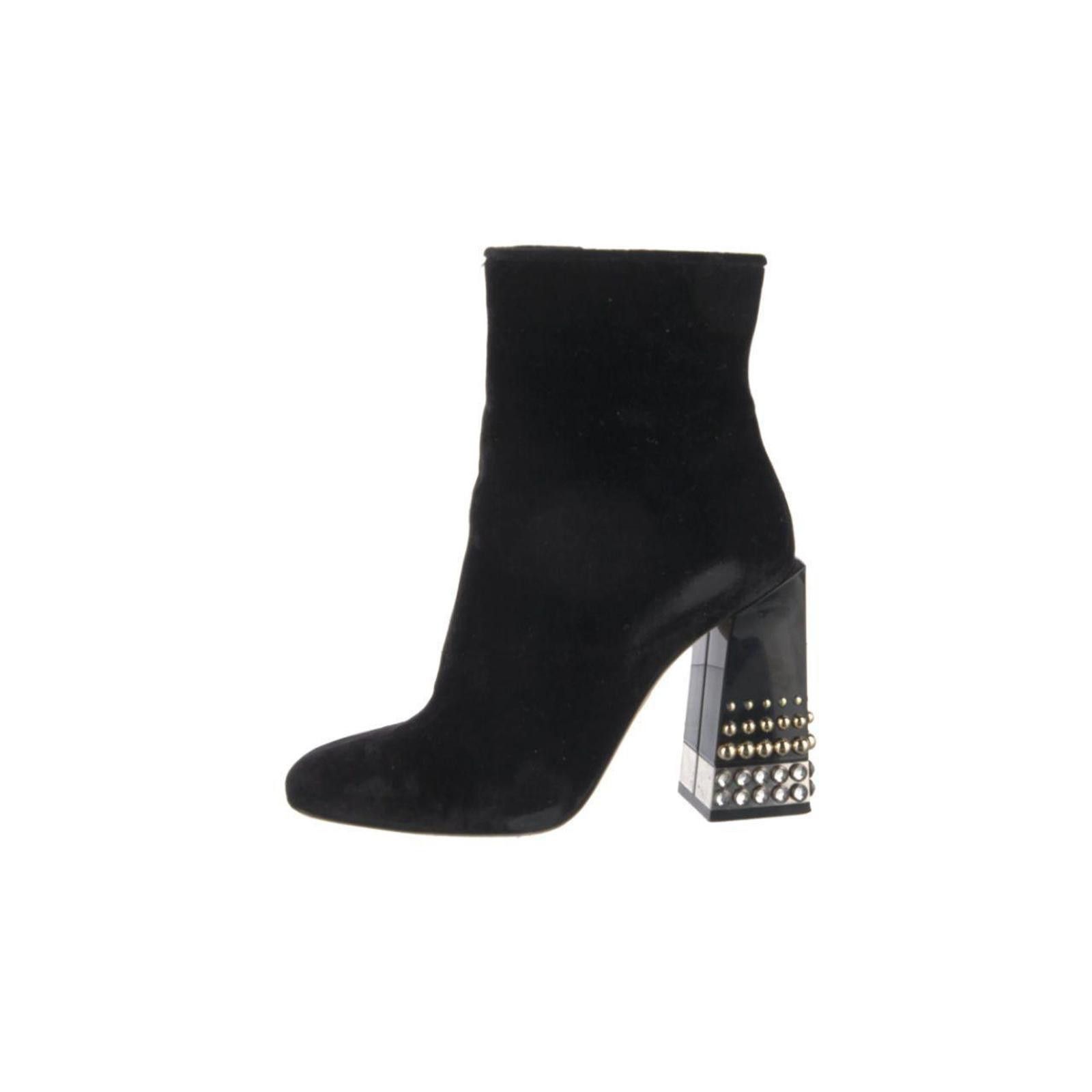 Dolce & Gabbana Dolce & Gabbana Black Velvet Crystal-Heel Ankle Boots Size US 7.5 / IT 37.5 - 1 Thumbnail