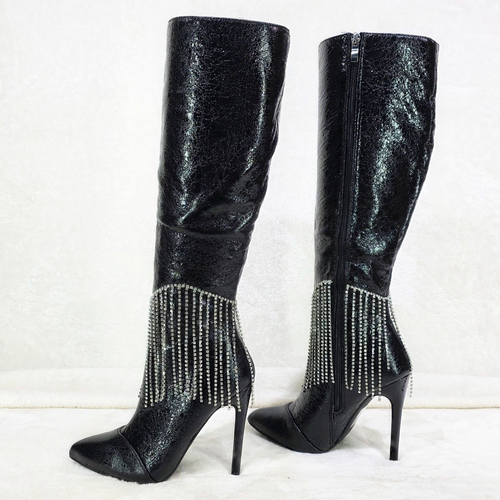 Other Sway Black Knee High Boots Stiletto Heels Icicle Fringe (US Size US 6 / IT 36 - 1 Thumbnail