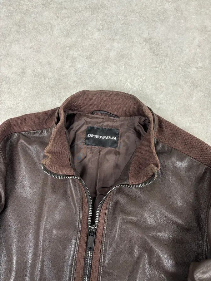 Emporio Armani SS2008 Emporio Armani Brown Lined Leather Biker Jacket Size US L / EU 52-54 / 3 - 10 Thumbnail