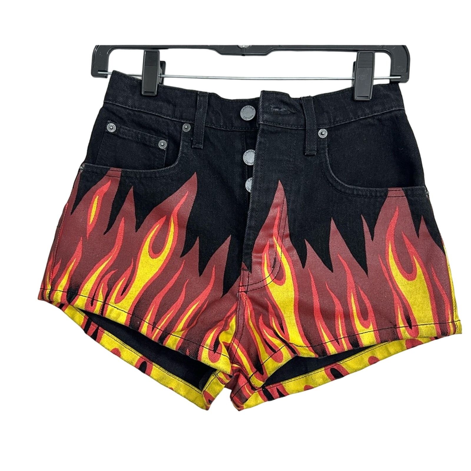 Other CARMAR Flames Black Denim Jeans Shorts Size 23 Button-Fly Size 23" - 1 Thumbnail