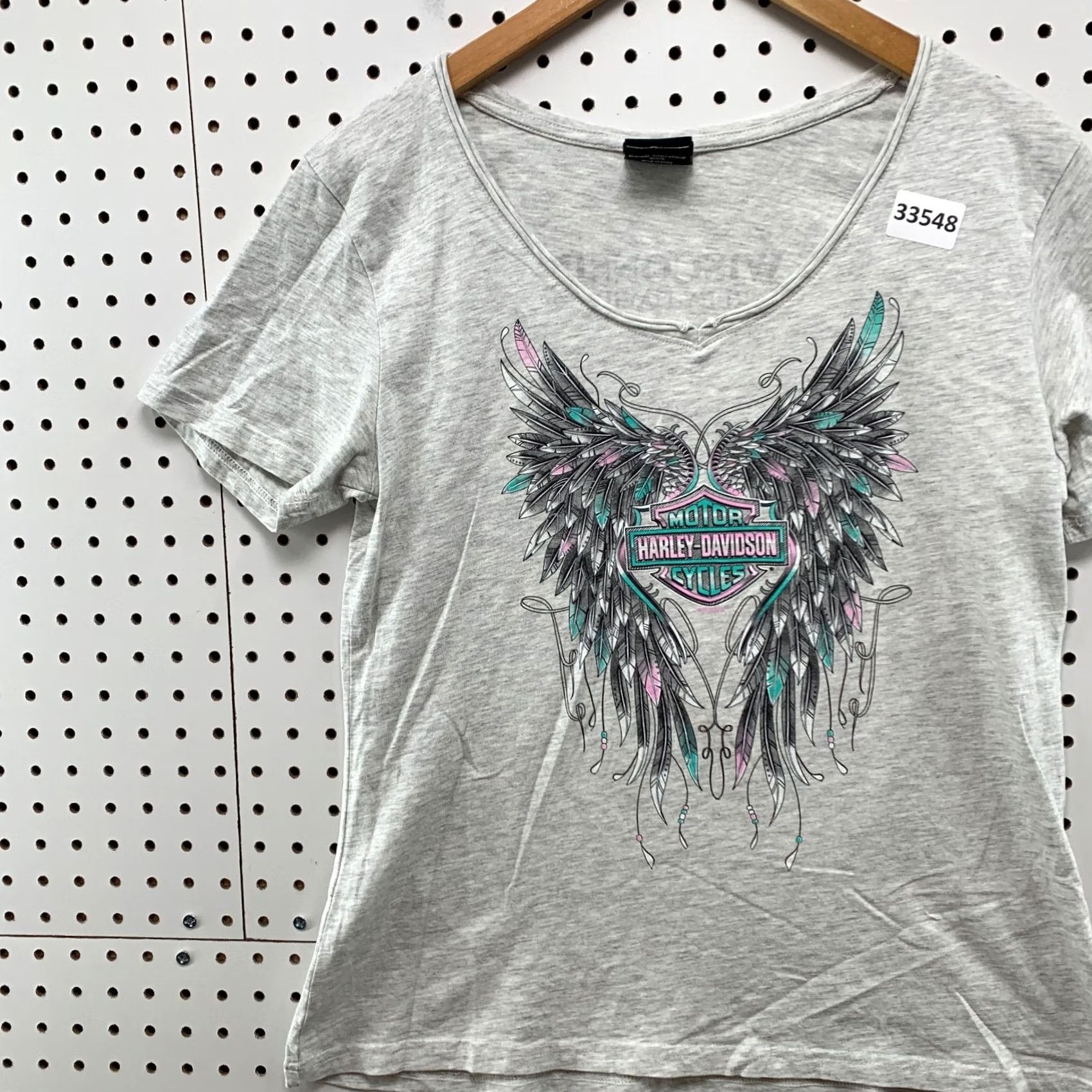 Harley Davidson Harley-Davidson Motorcycle Shirt Womens Large Top Gray WINGS V Neck 18X23.5 Size L / US 10 / IT 46 - 3 Thumbnail