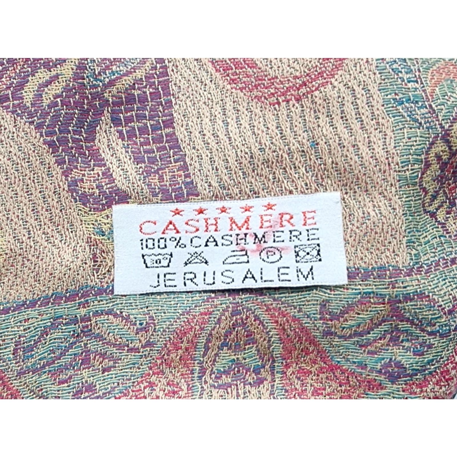 Vintage VINTAGE Jerusalem Shawl Wrap Womens Paisley Elephant Print Cashmere Tan Pink Fringe Tassel Size ONE SIZE - 6 Thumbnail