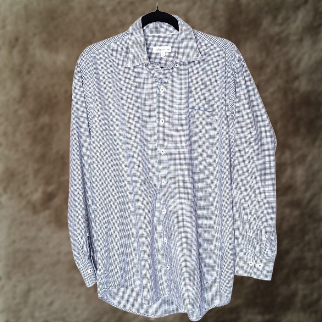 Peter Millar Peter Millar Shirt Size L Blue Rust Cotton Check Button-Up Mens Size US L / EU 52-54 / 3 - 1 Thumbnail