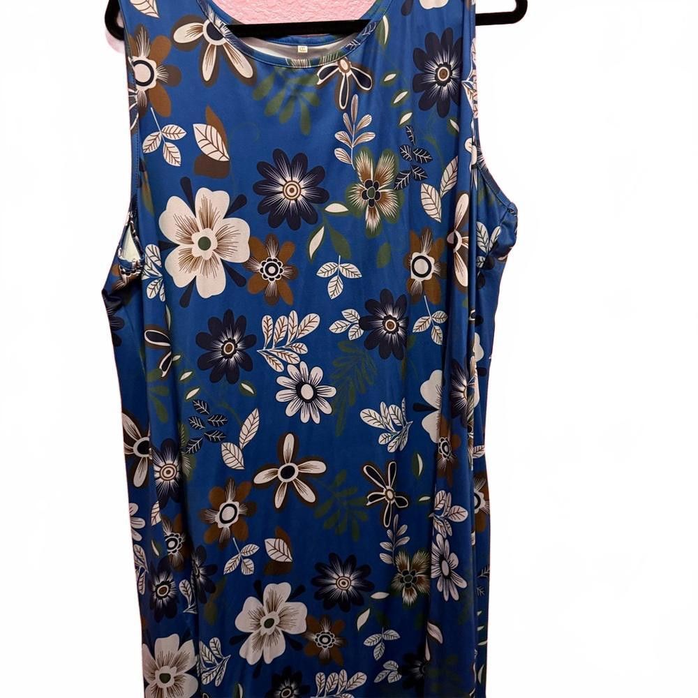 Designer Floral Print Tank Dress - Stylish Summer Essential Size 4XL / US 24-26 - 2 Thumbnail