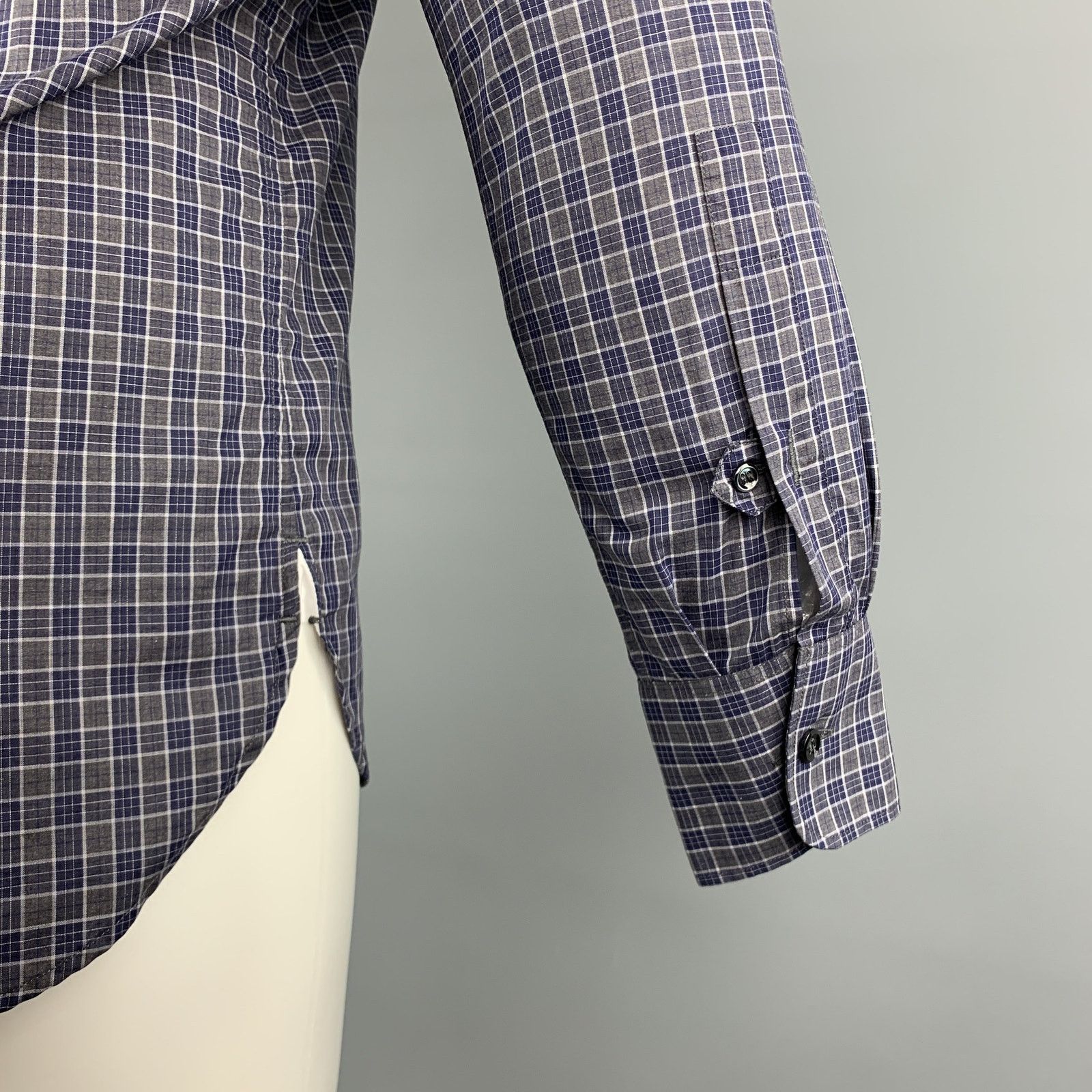 Yves Saint Laurent YVES SAINT LAURENT S Grey Navy Plaid Button Down Shirt Size US S / EU 44-46 / 1 - 5 Thumbnail
