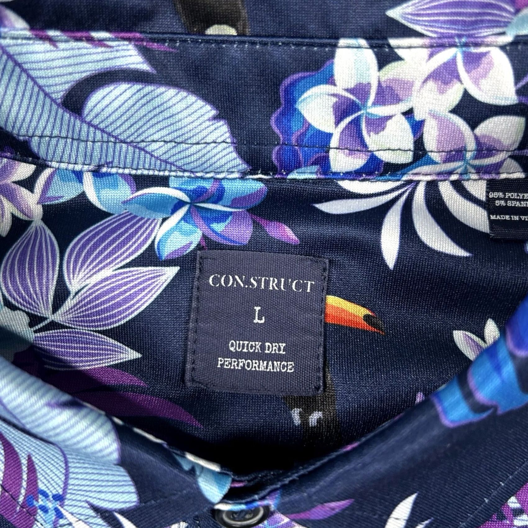 Vintage Construct Shirt Mens L Golf Polo Floral Birds Toucans Performance Stretch Tropic Size US L / EU 52-54 / 3 - 3 Thumbnail