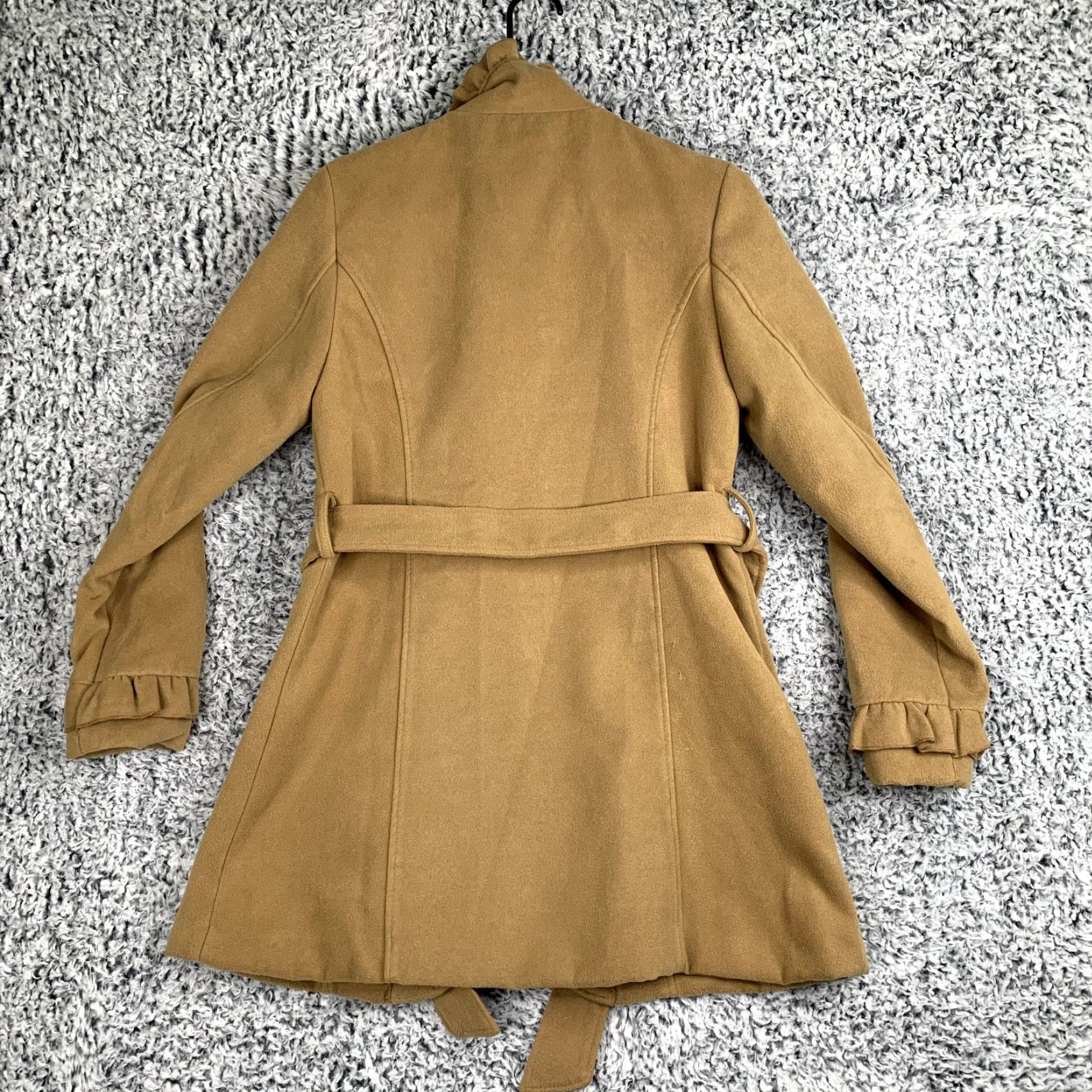 Vintage Rue 21 Coat Womens M Tan Long Cross Over Button Belted Lined Hat? Size M / US 6-8 / IT 42-44 - 5 Thumbnail